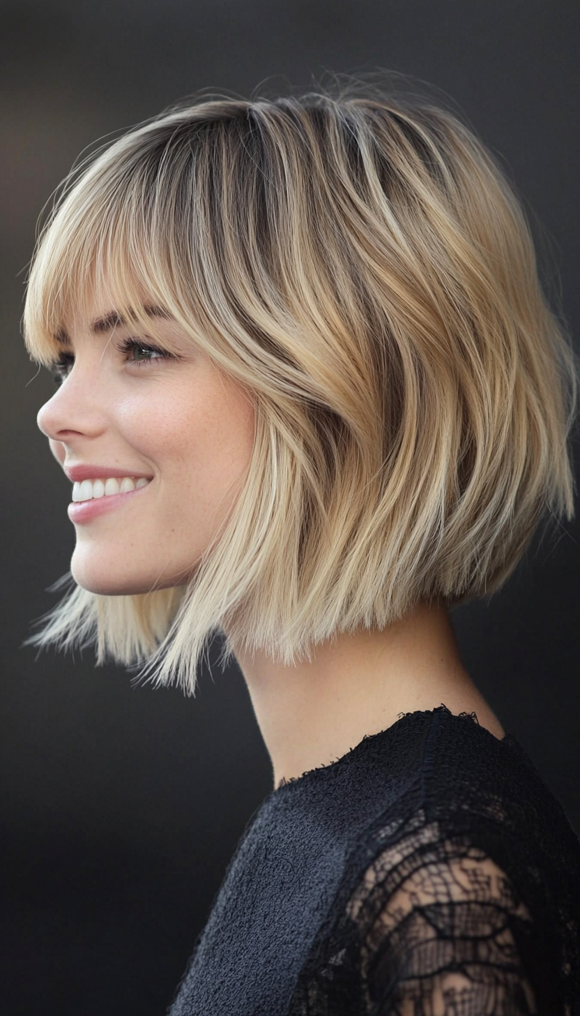 20. Long Bangs Bob in Cool Blonde (Short Haircuts For Women) - Short Haircuts For Women