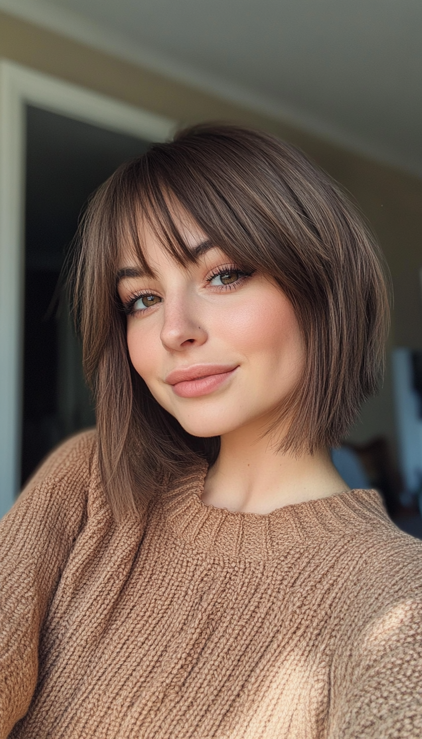 24. Fringed Lob in Natural Brunette (Short Haircuts For Women) - Short Haircuts For Women