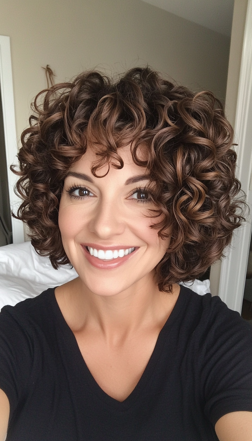 25. Short Curly Bob in Chocolate Caramel (Short Haircuts For Women) - Short Haircuts For Women