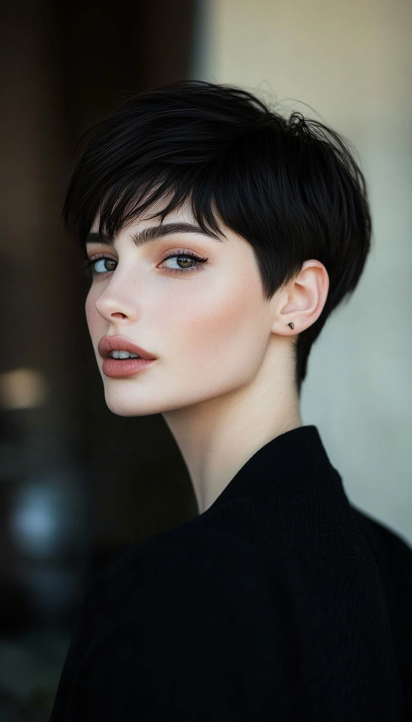 19. Blunt Pixie in Silky Black (Short Haircuts For Women) - Short Haircuts For Women