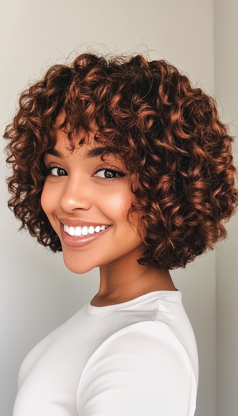 3. Layered Afro Bob in Soft Chestnut Brown (Short Afro Hairstyles) - Short Afro Hairstyles
