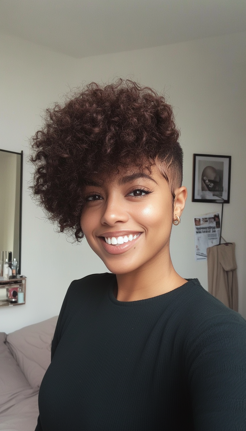 6. Side-Parted Afro in Cool Espresso (Short Afro Hairstyles) - Short Afro Hairstyles