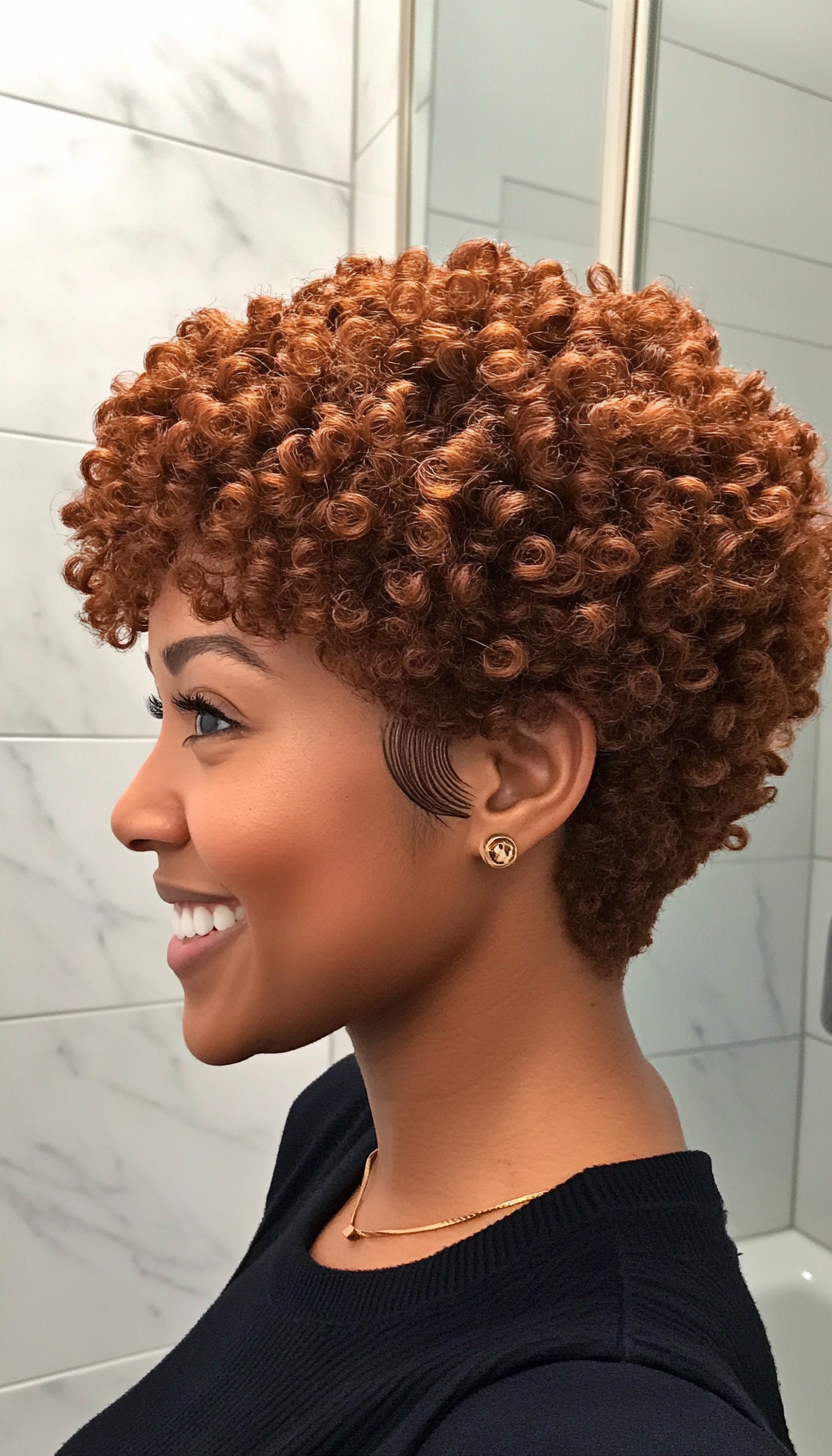12. Coily Tapered Afro in Golden Chestnut (Short Afro Hairstyles) - Short Afro Hairstyles