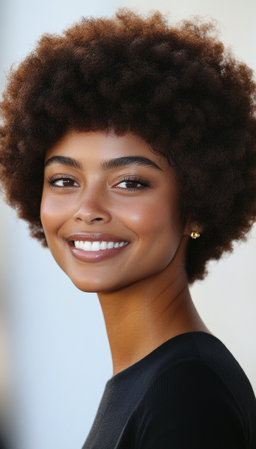 13. Classic Afro with Rounded Layers in Mocha Brown (Short Afro Hairstyles) - Short Afro Hairstyles
