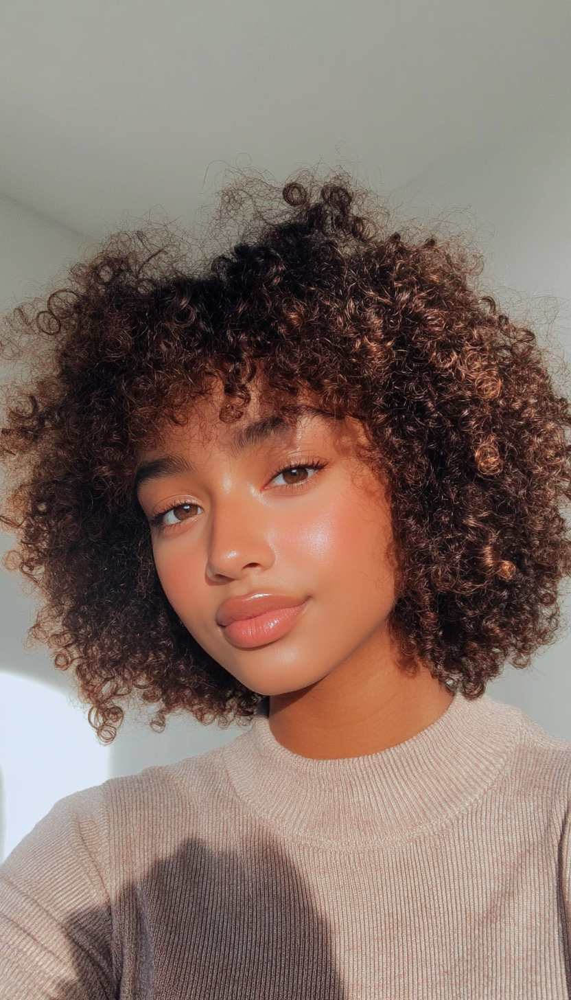 16. Short Curly Afro with Auburn Highlights (Short Afro Hairstyles) - Short Afro Hairstyles