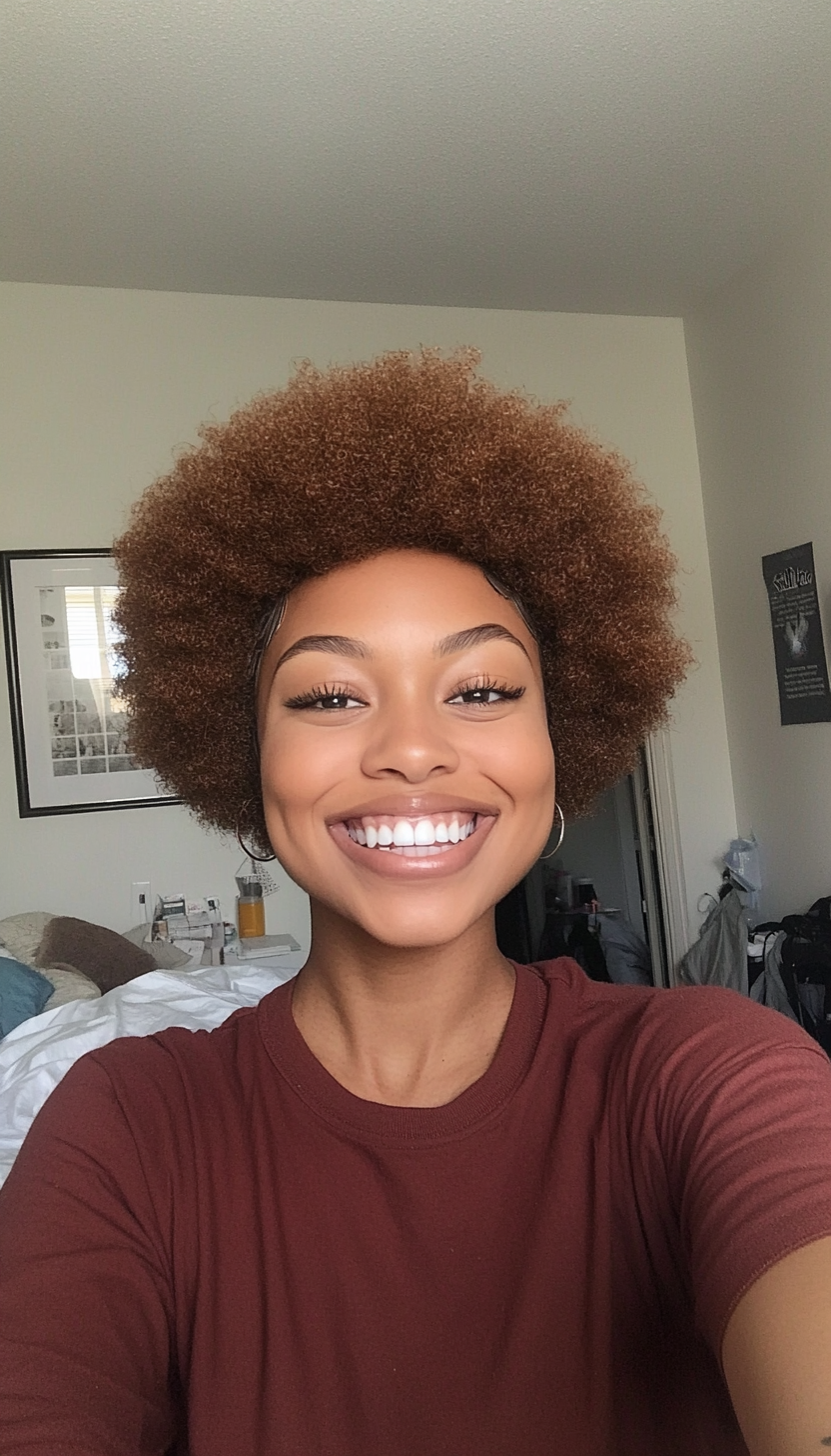 20. Short Afro Puff in Golden Brown (Short Afro Hairstyles) - Short Afro Hairstyles