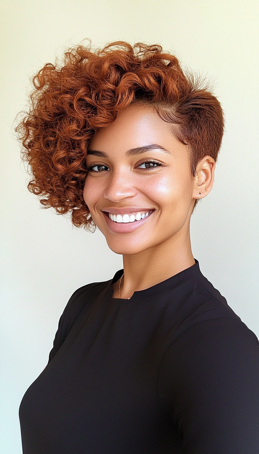 21. Side-Swept Curls in Maple Brown (Short Afro Hairstyles) - Short Afro Hairstyles