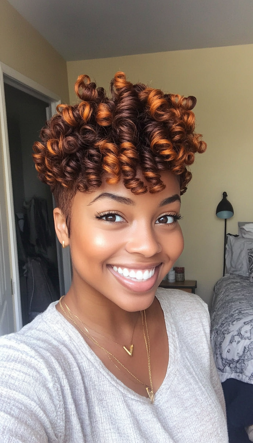 23. Short Coils with Cinnamon Brown Accents (Short Afro Hairstyles) - Short Afro Hairstyles