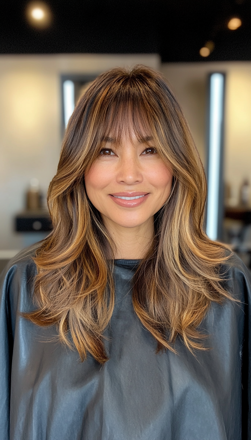 10. Amber Highlights with Bangs (Holiday Hairstyles) - Holiday Hairstyles