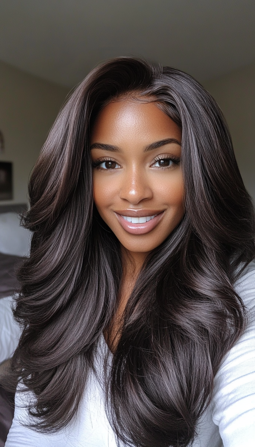 19. Soft Ebony Layered Blowout (Holiday Hairstyles) - Holiday Hairstyles