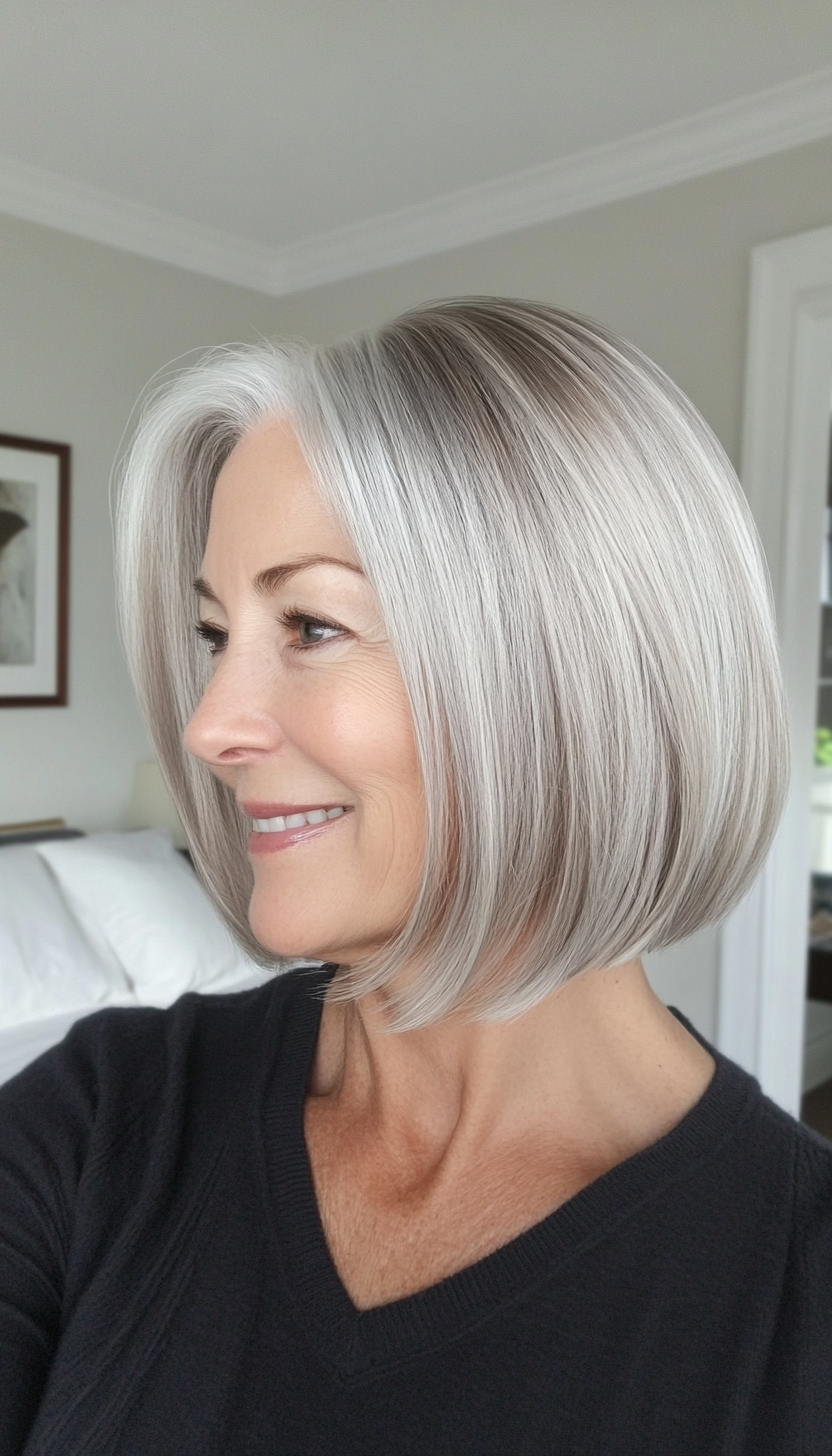 2. Classic Bob with Subtle Silver Blending (Hairstyles For Older Women With Fine Hair) - Hairstyles For Older Women With Fine Hair