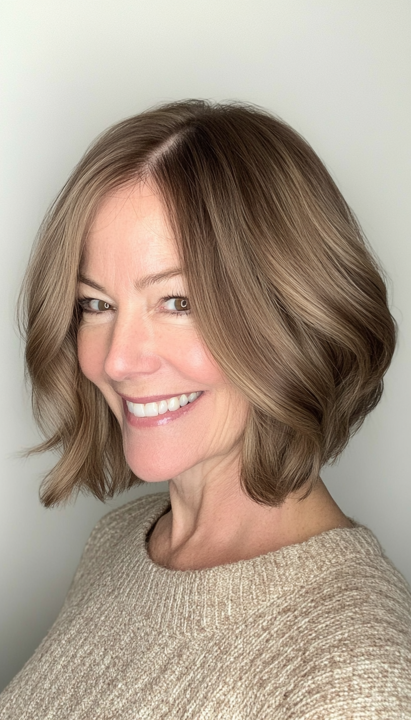 5. Curved Bob with Ash Brown Undertones (Hairstyles For Older Women With Fine Hair) - Hairstyles For Older Women With Fine Hair