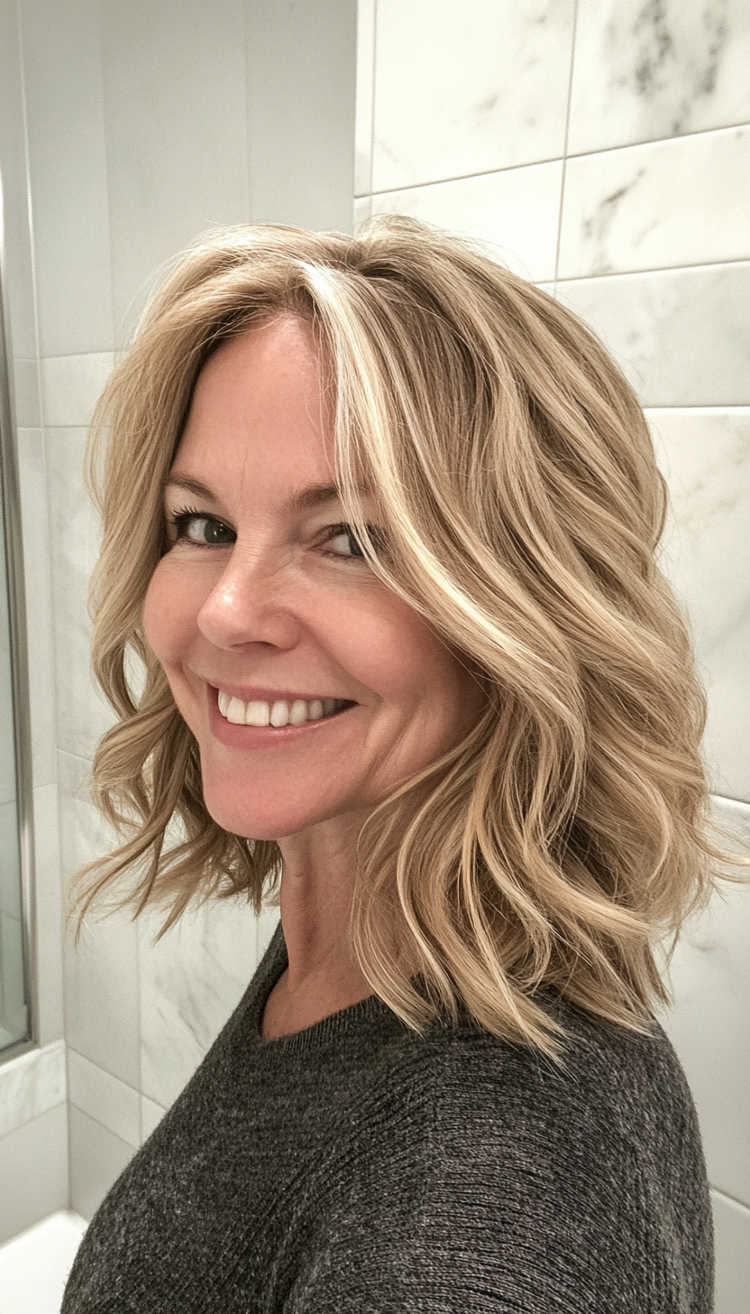 7. Wavy Crop in Honey Blonde (Hairstyles For Older Women With Fine Hair) - Hairstyles For Older Women With Fine Hair