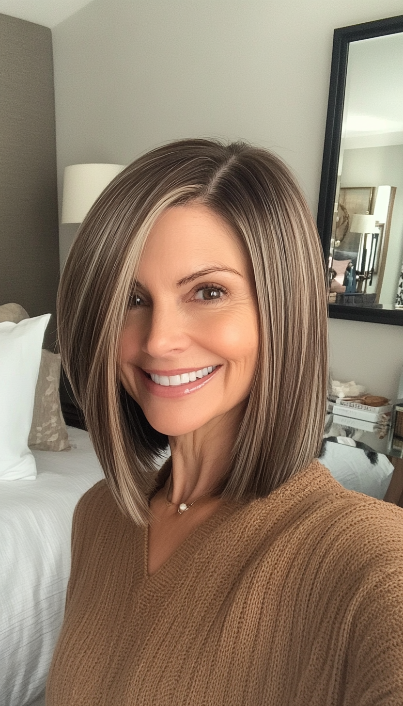 10. Asymmetrical Bob in Warm Caramel (Hairstyles For Older Women With Fine Hair) - Hairstyles For Older Women With Fine Hair