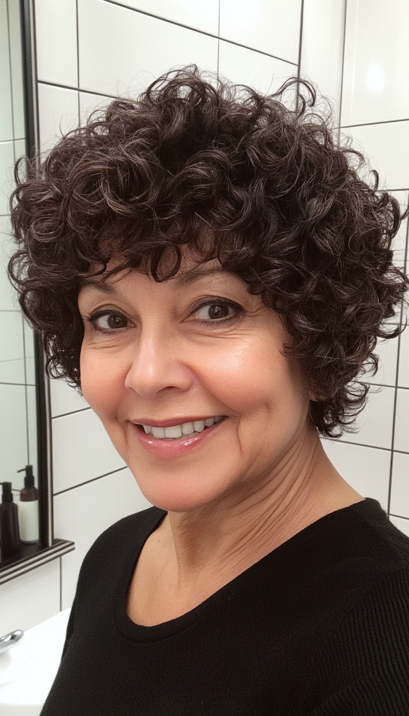 11. Short Curly Crop in Dark Chocolate (Hairstyles For Older Women With Fine Hair) - Hairstyles For Older Women With Fine Hair