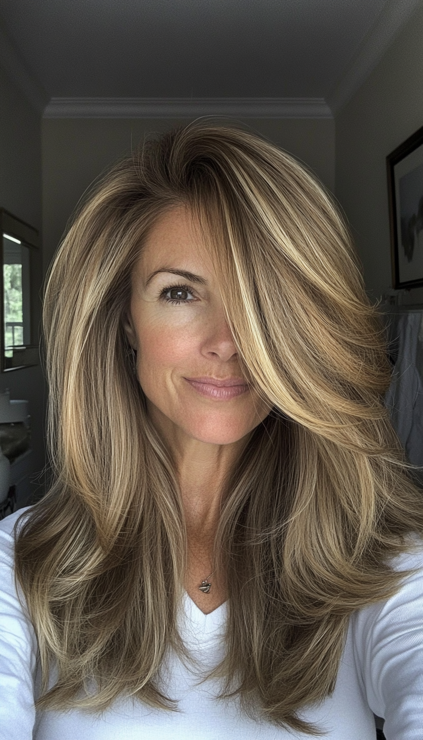 13. Long Layers in Light Golden Brown (Hairstyles For Older Women With Fine Hair) - Hairstyles For Older Women With Fine Hair