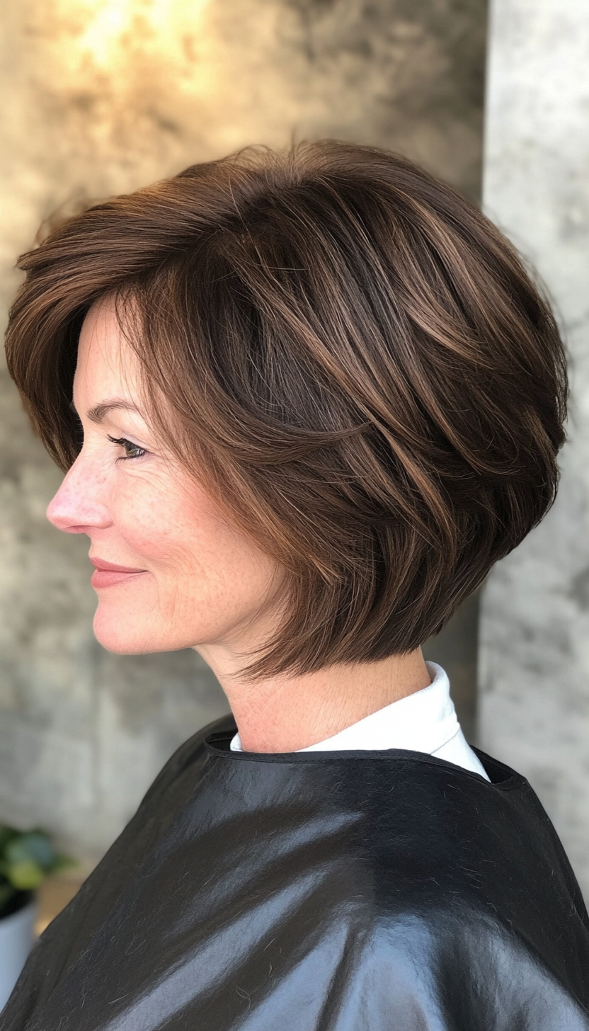 18. Graduated Bob in Natural Warm Brunette (Hairstyles For Older Women With Fine Hair) - Hairstyles For Older Women With Fine Hair