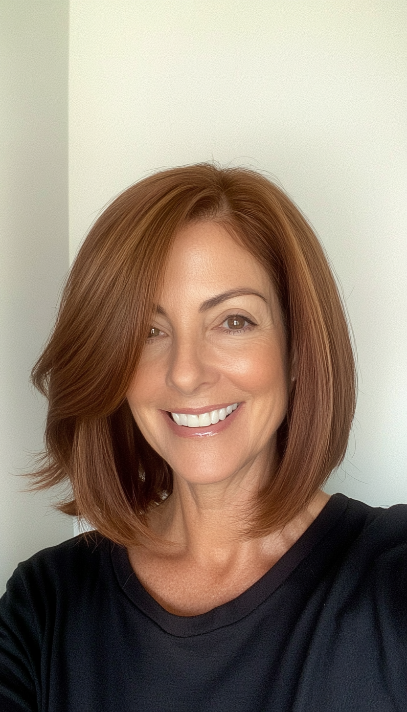 22. Side-Parted Crop in Chestnut Brown (Hairstyles For Older Women With Fine Hair) - Hairstyles For Older Women With Fine Hair