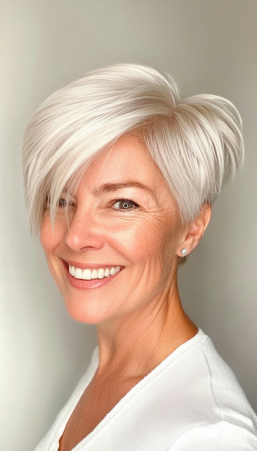 26. Pixie with Tapered Sides in Pearl White (Hairstyles For Older Women With Fine Hair) - Hairstyles For Older Women With Fine Hair