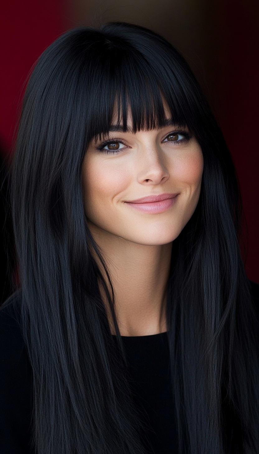 2. Blunt Cut with Full Bangs in Jet Black (Long Haircuts With Bangs) - Long Haircuts With Bangs