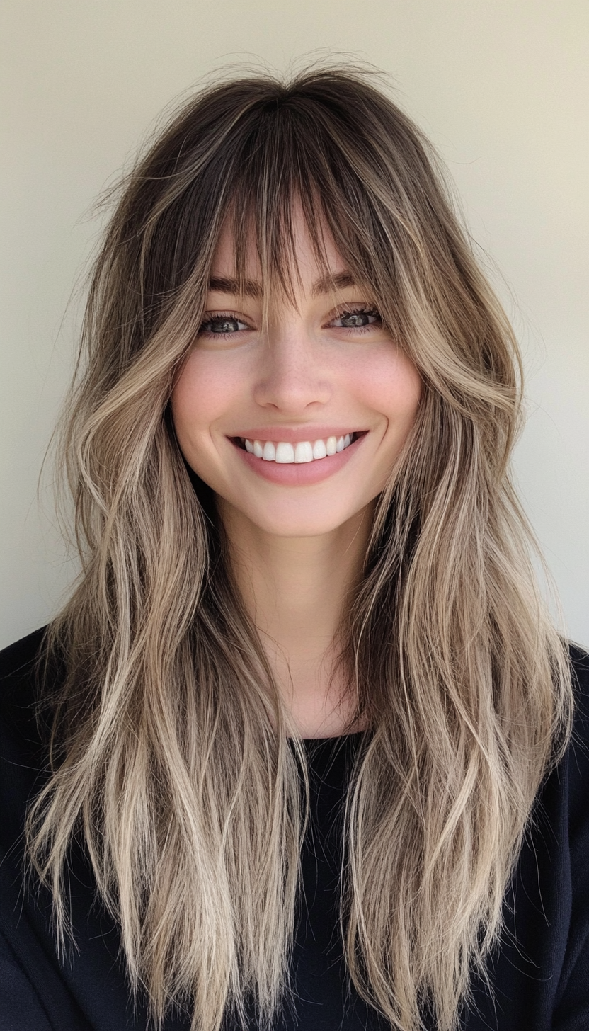 10. Subtle Layers with Baby Bangs in Dark Blonde (Long Haircuts With Bangs) - Long Haircuts With Bangs