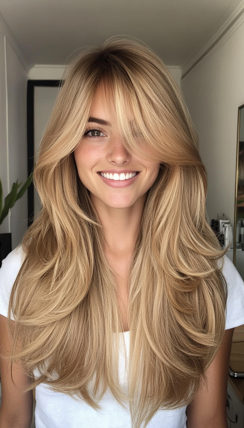 24. Classic Layers with Soft Fringe in Wheat Blonde (Long Haircuts With Bangs) - Long Haircuts With Bangs