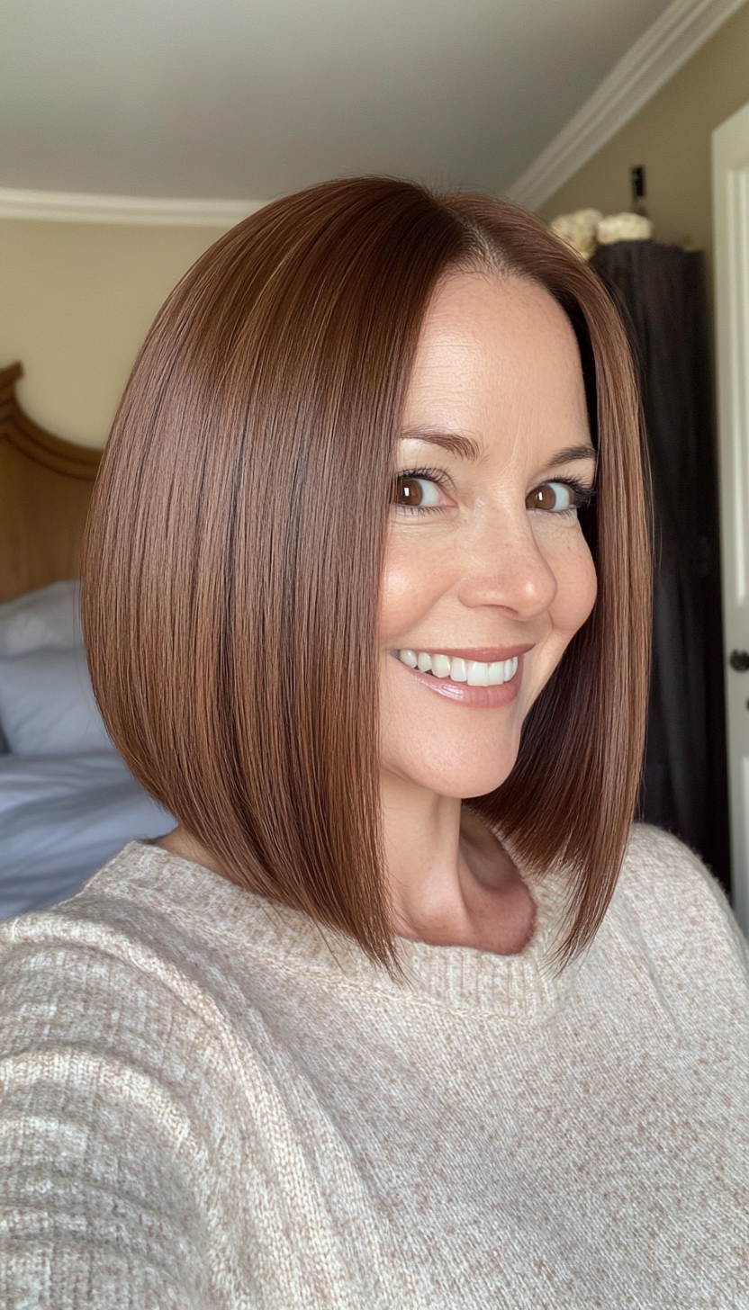 1. Classic Sleek Bob in Chestnut Brown (Bob Hairstyles For Women Over 40) - Bob Hairstyles For Women Over 40