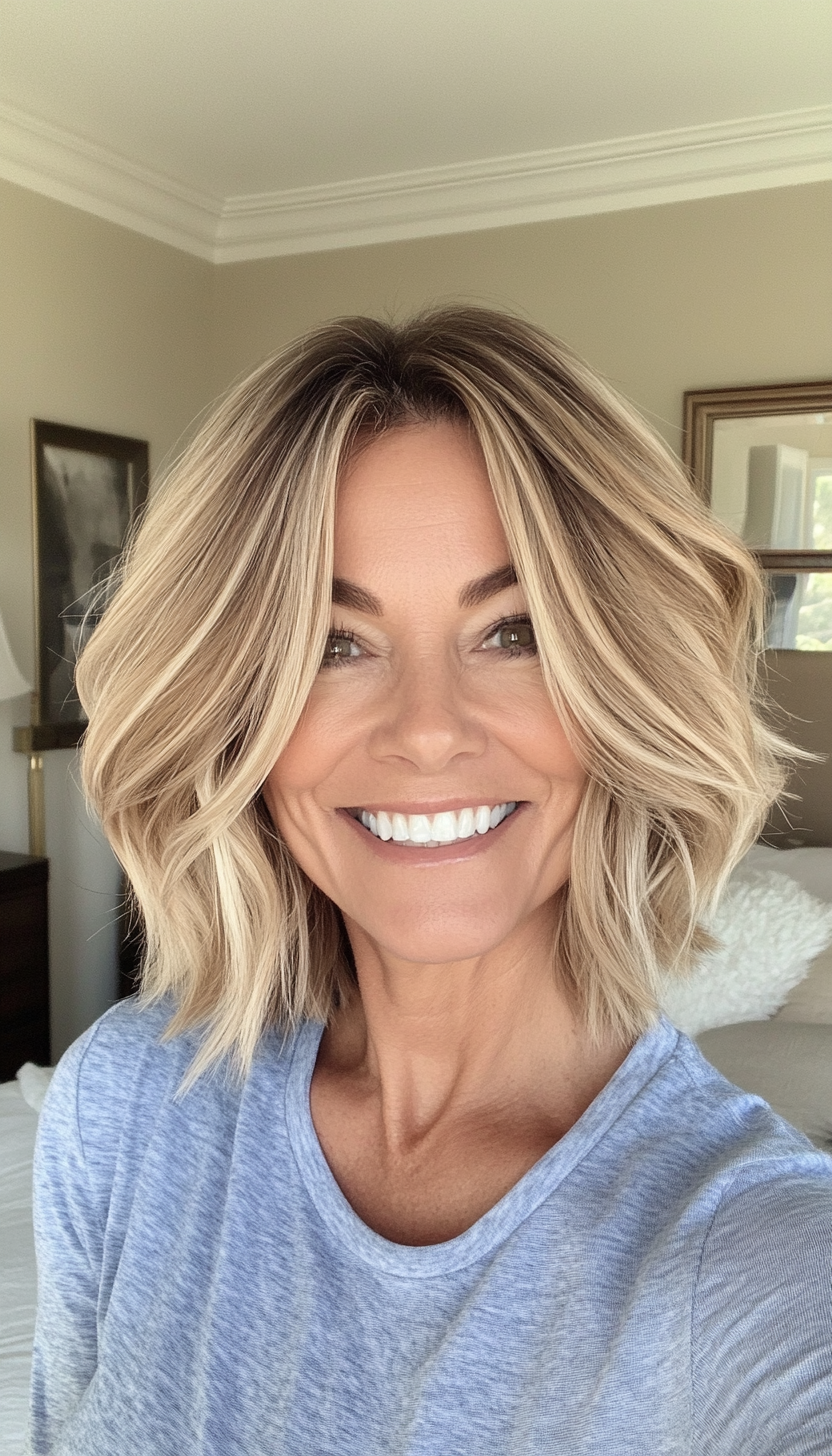 2. Textured Layered Bob in Honey Blonde (Bob Hairstyles For Women Over 40) - Bob Hairstyles For Women Over 40