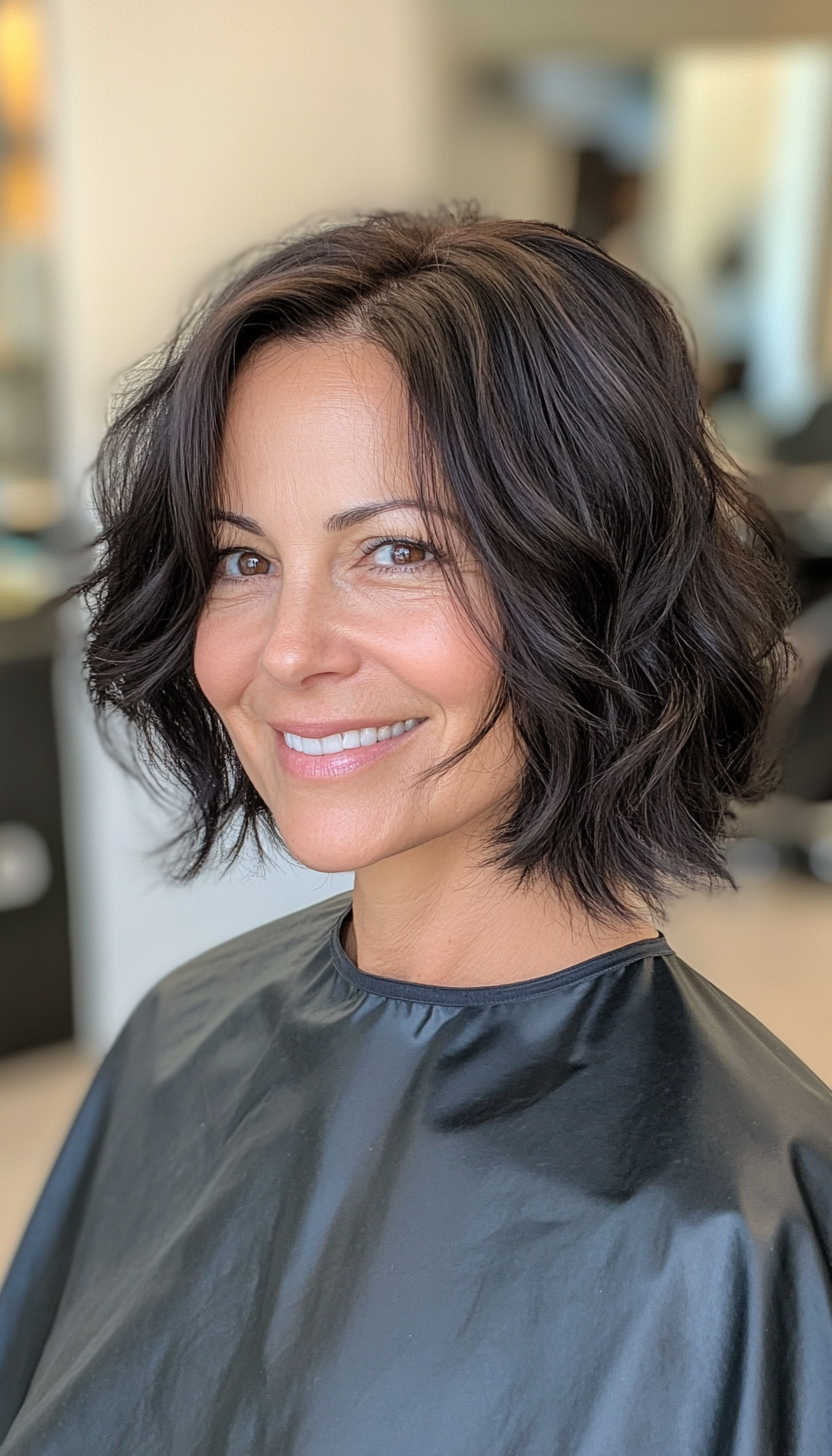 3. Wavy Bob in Soft Black (Bob Hairstyles For Women Over 40) - Bob Hairstyles For Women Over 40