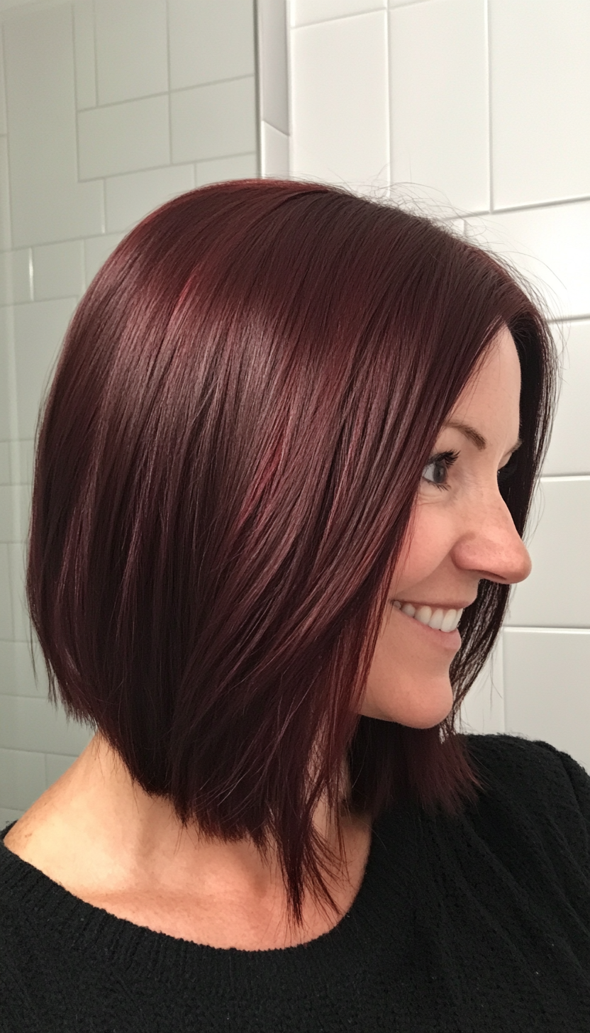 7. Shoulder-Length Bob in Deep Mahogany (Bob Hairstyles For Women Over 40) - Bob Hairstyles For Women Over 40