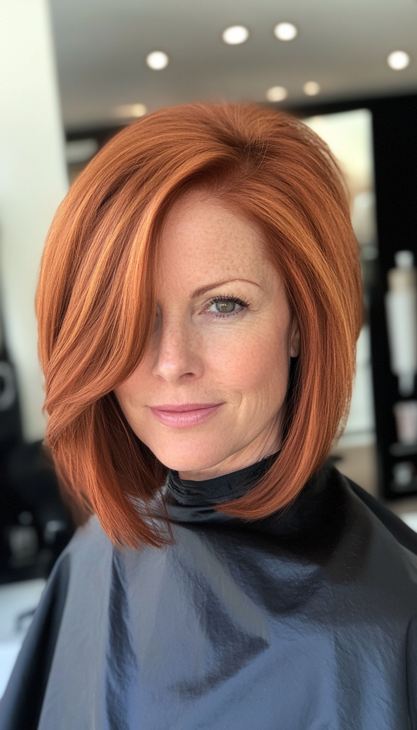 11. Inverted Bob in Soft Copper Red (Bob Hairstyles For Women Over 40) - Bob Hairstyles For Women Over 40