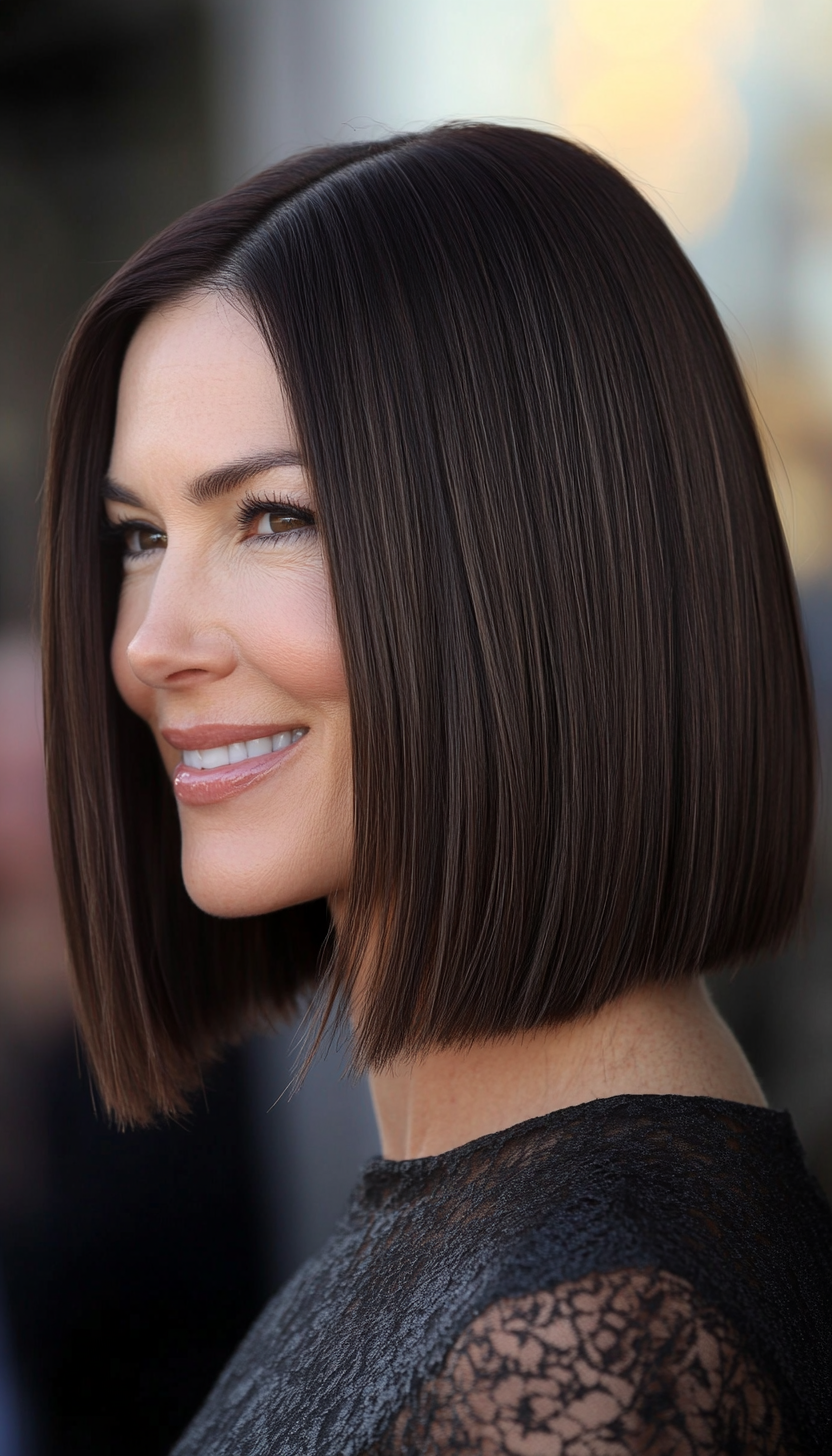 13. Straight Lob in Espresso Brown (Bob Hairstyles For Women Over 40) - Bob Hairstyles For Women Over 40