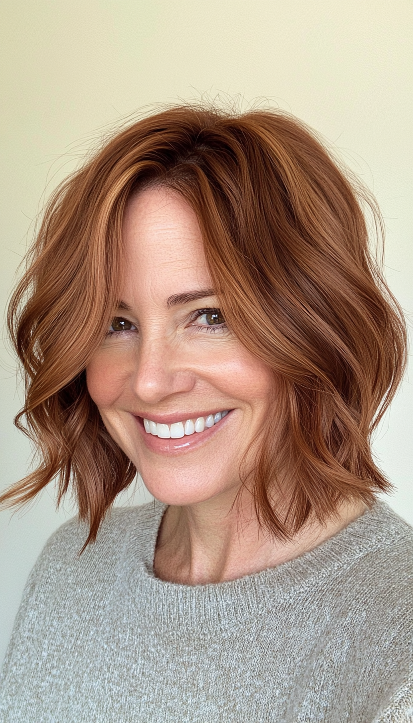 14. Tousled Bob in Warm Chestnut (Bob Hairstyles For Women Over 40) - Bob Hairstyles For Women Over 40
