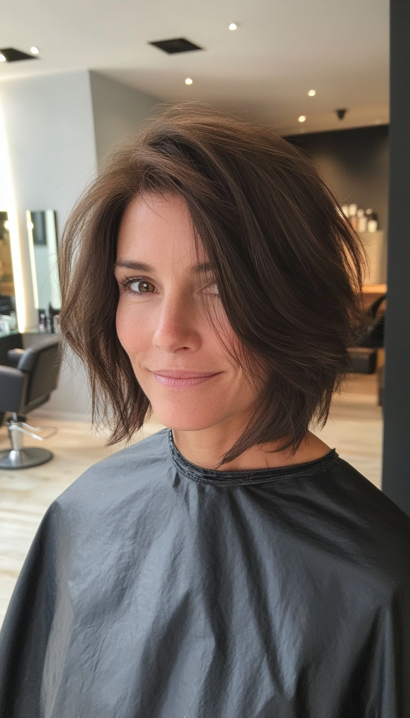 20. Choppy Bob in Dark Ash Brown (Bob Hairstyles For Women Over 40) - Bob Hairstyles For Women Over 40