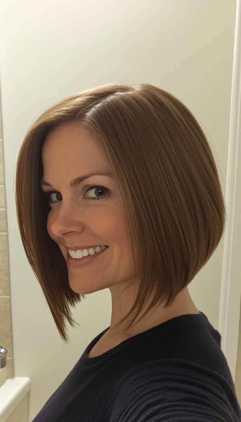 21. Sleek Angled Bob in Light Brown (Bob Hairstyles For Women Over 40) - Bob Hairstyles For Women Over 40