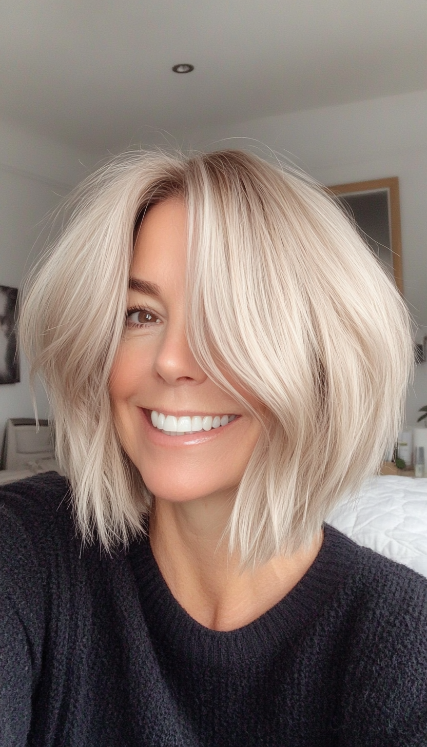 27. Wispy Bob in Ash Blonde (Bob Hairstyles For Women Over 40) - Bob Hairstyles For Women Over 40