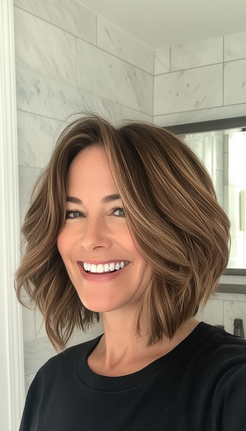 17. Textured Lob in Mocha Brown (Bob Hairstyles For Women Over 40) - Bob Hairstyles For Women Over 40