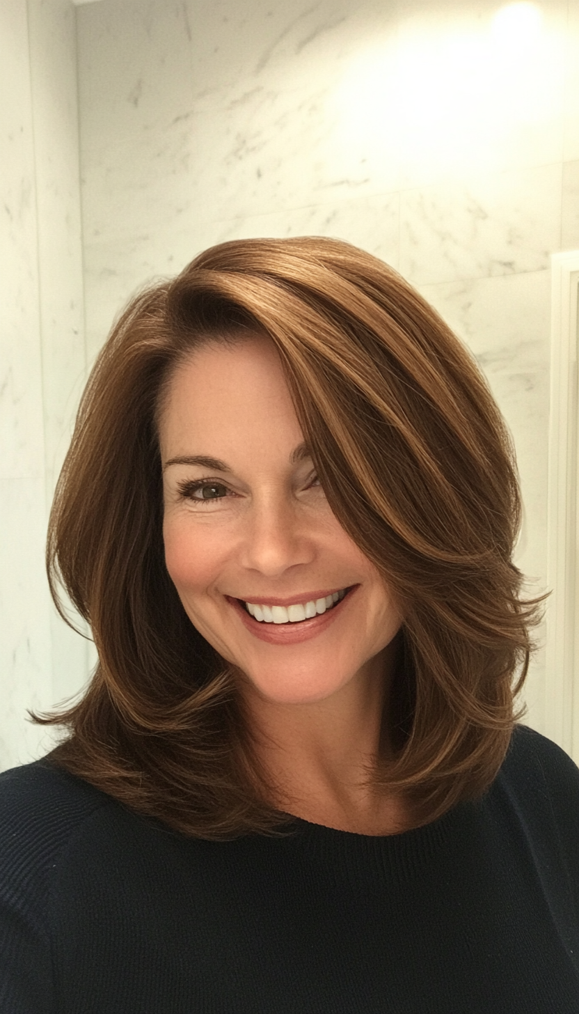 2. Classic Shoulder-Length Cut in Warm Chestnut (Hairstyles For Women Over 50) - Hairstyles For Women Over 50