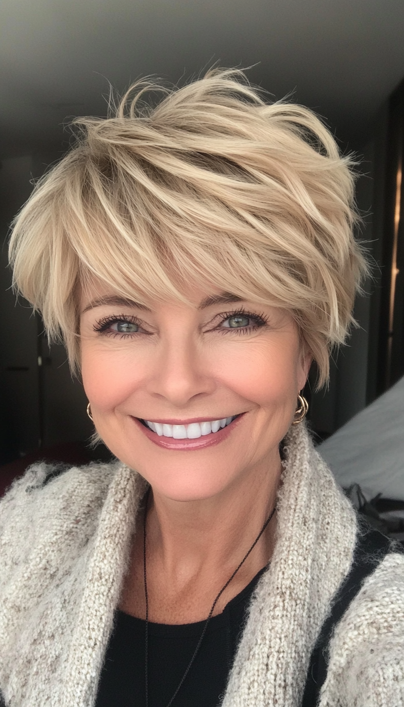 3. The Feathered Pixie in Sandy Blonde (Hairstyles For Women Over 50) - Hairstyles For Women Over 50