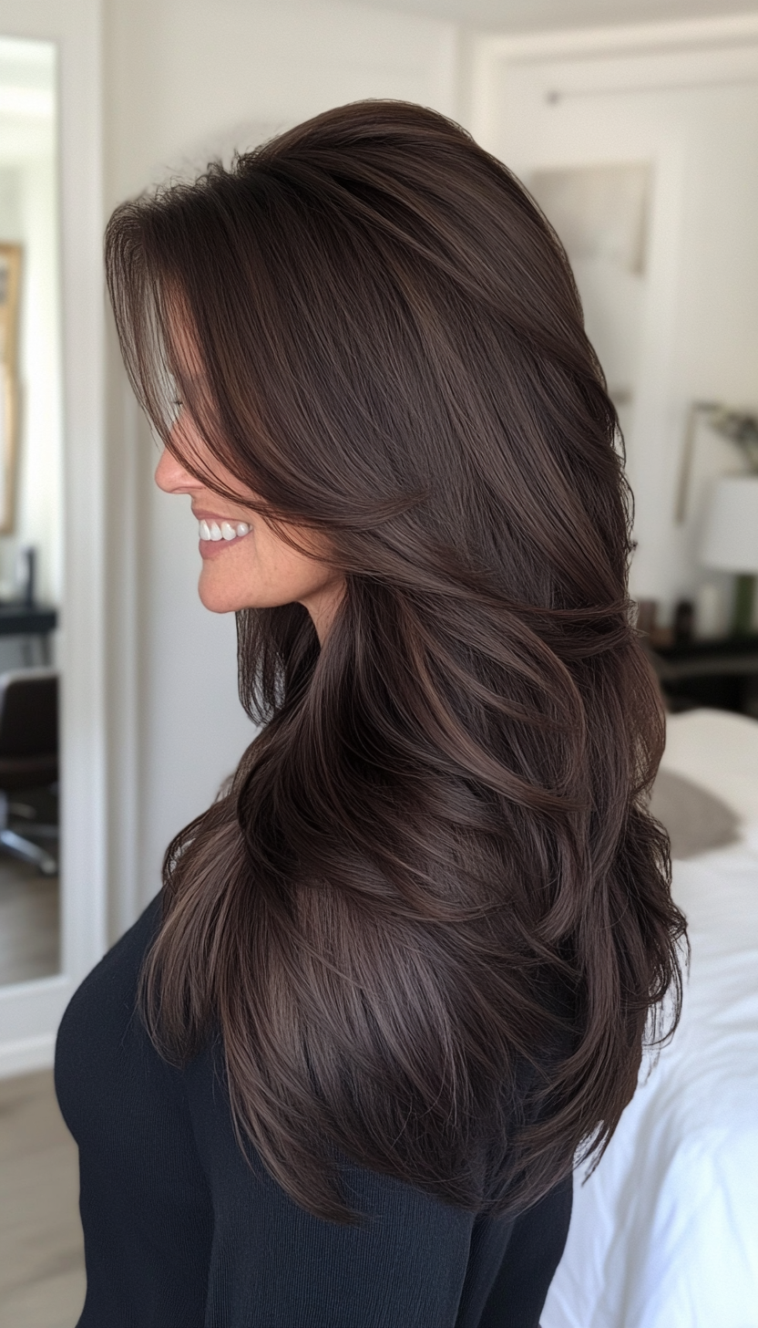 4. Long Layers in Espresso Brown (Hairstyles For Women Over 50) - Hairstyles For Women Over 50