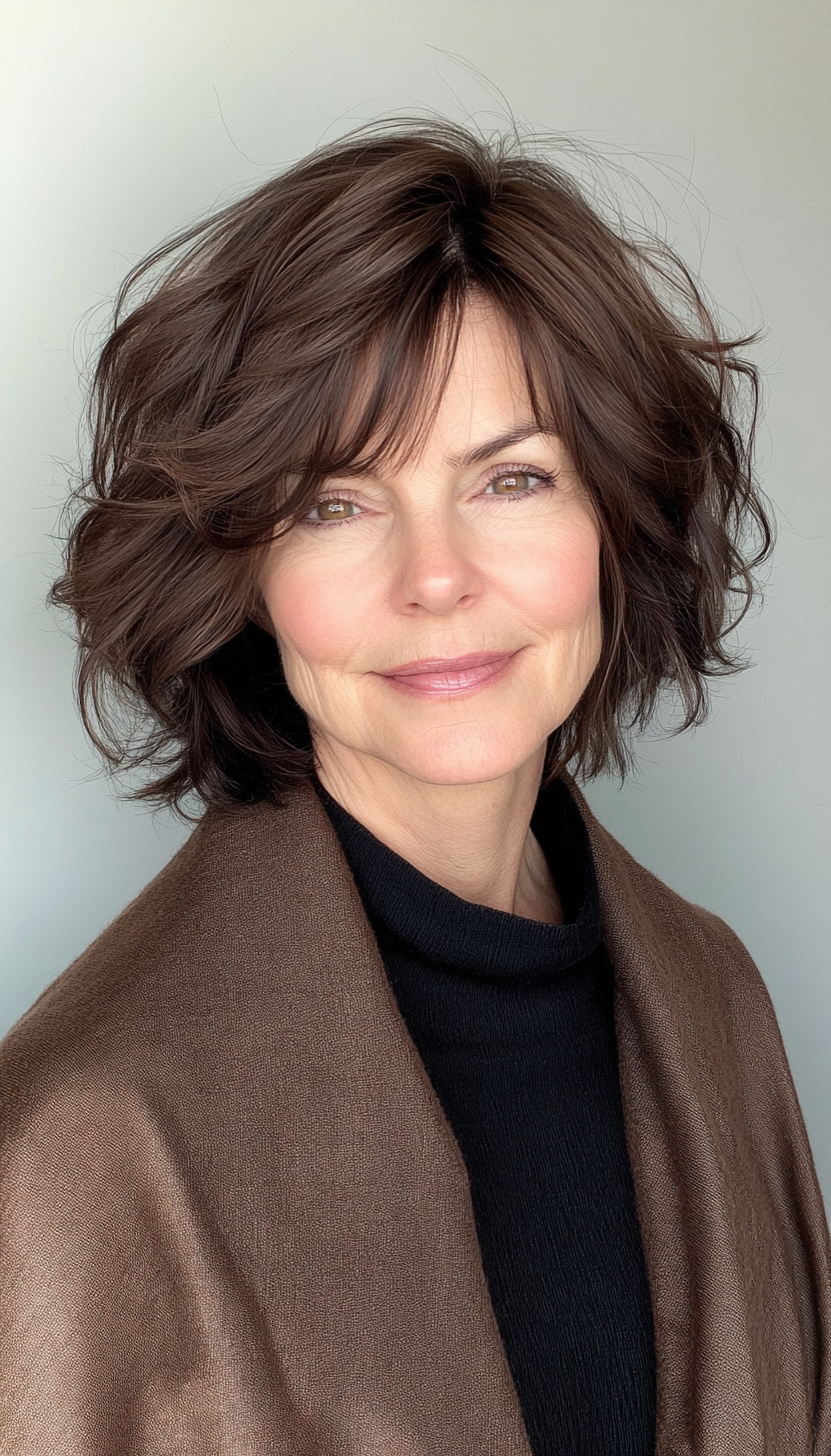 6. The Wispy Fringe in Dark Chocolate (Hairstyles For Women Over 50) - Hairstyles For Women Over 50