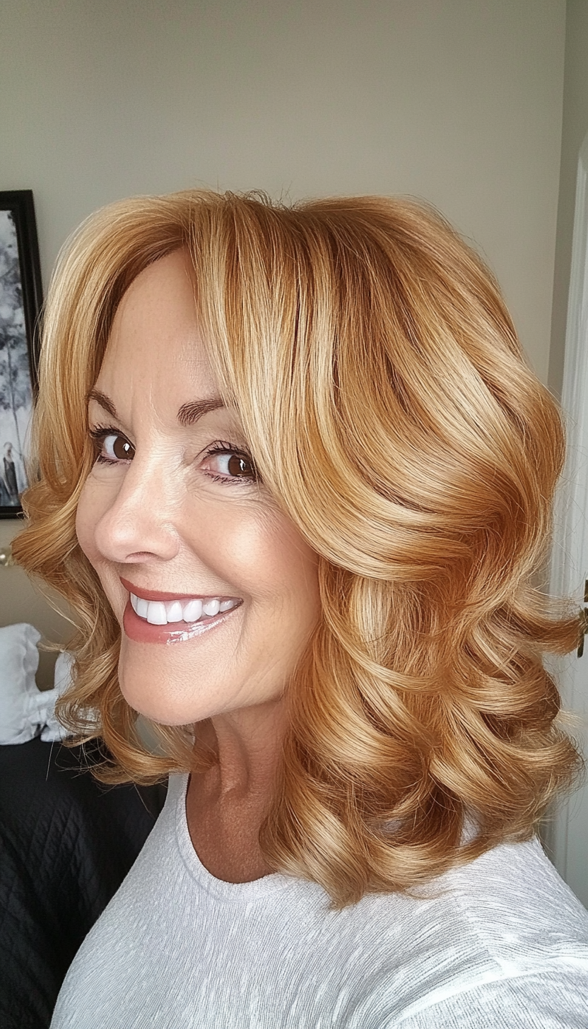 7. Curled Ends in Golden Honey (Hairstyles For Women Over 50) - Hairstyles For Women Over 50