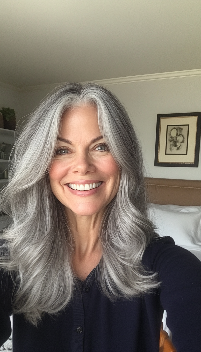 8. Soft Shag in Natural Grey (Hairstyles For Women Over 50) - Hairstyles For Women Over 50