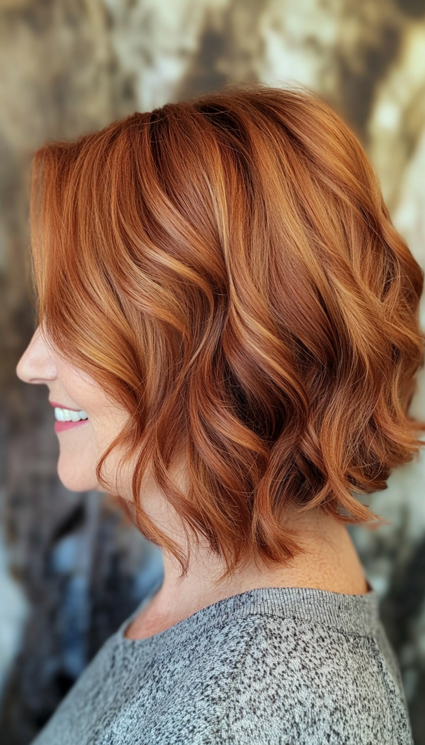 10. Wavy Bob in Warm Auburn (Hairstyles For Women Over 50) - Hairstyles For Women Over 50
