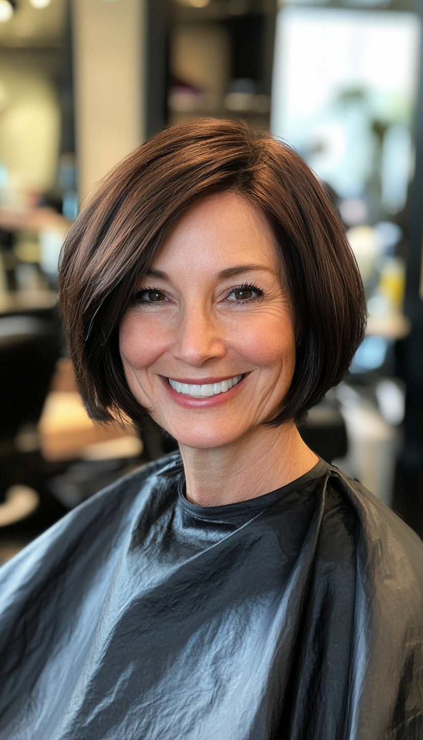 14. Blunt Bob in Dark Espresso (Hairstyles For Women Over 50) - Hairstyles For Women Over 50