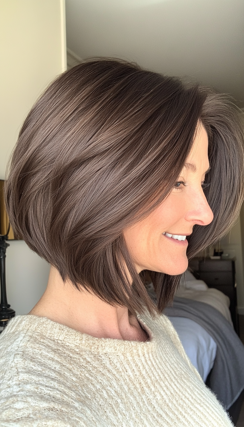 19. The Asymmetrical Bob in Dark Ash Brown (Hairstyles For Women Over 50) - Hairstyles For Women Over 50