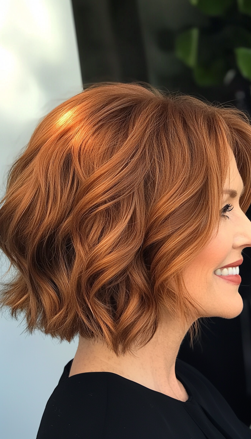 23. Textured Bob in Copper Brown (Hairstyles For Women Over 50) - Hairstyles For Women Over 50