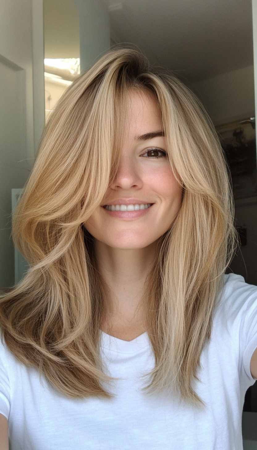 5. Honey Blonde Shag with Curtain Bangs (Hairstyles For Thin Straight Hair) - Hairstyles For Thin Straight Hair