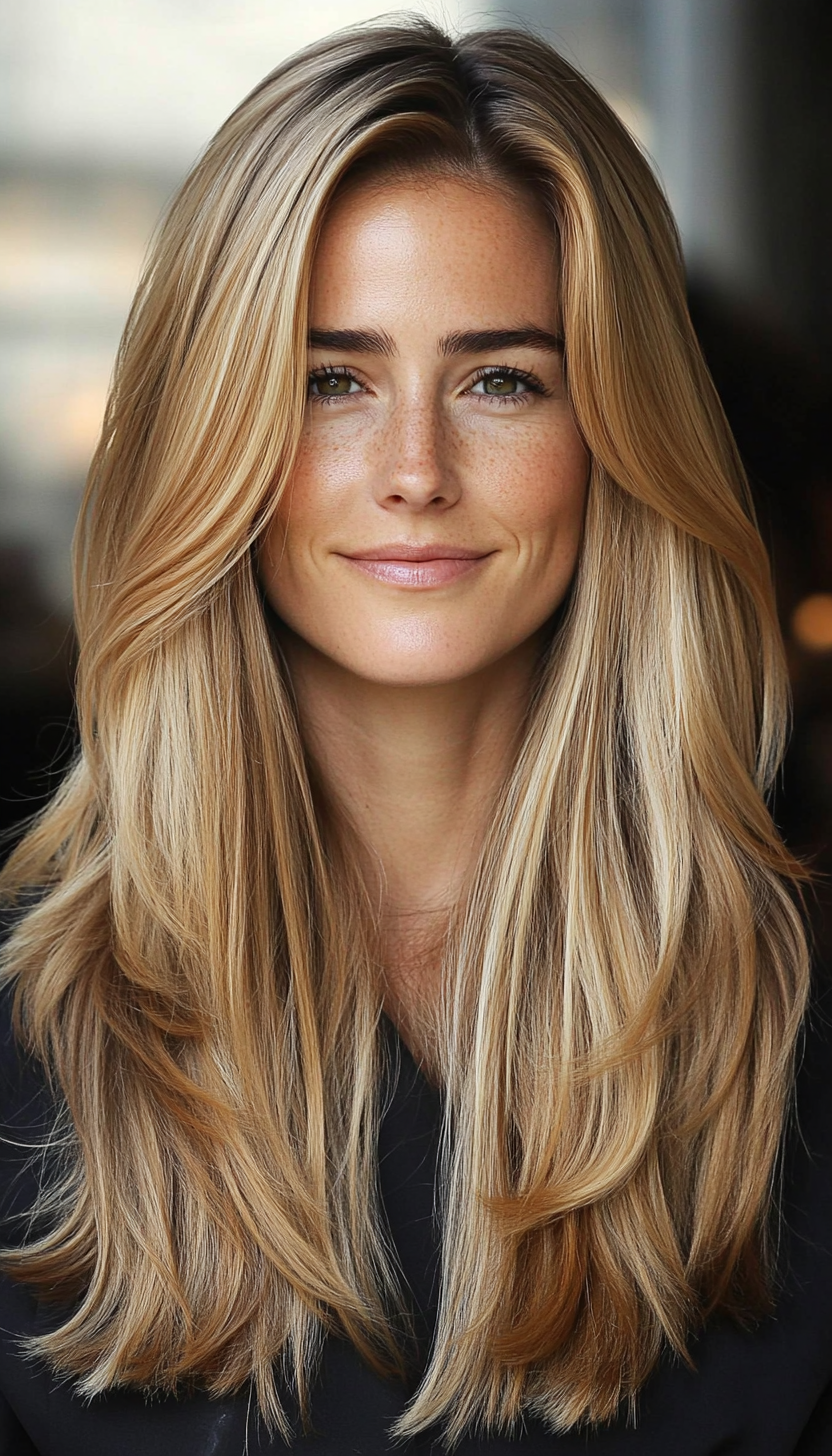 7. Sandy Blonde Long Layers (Hairstyles For Thin Straight Hair) - Hairstyles For Thin Straight Hair