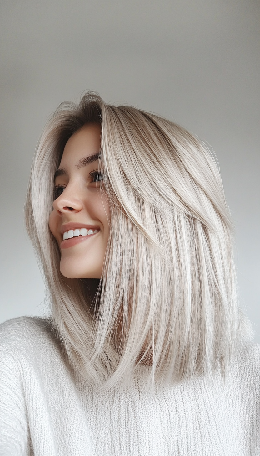 9. Icy Blonde Choppy Lob (Hairstyles For Thin Straight Hair) - Hairstyles For Thin Straight Hair